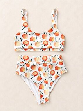Current Tyed Womens Peach Print High Waist Full Coverage Bikini Set Size Medium